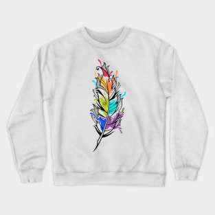 Beautiful colorful bird feather with watercolor paints Crewneck Sweatshirt